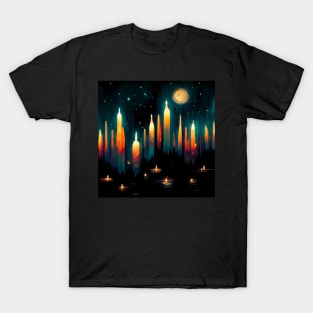 Candles on the river painting T-Shirt